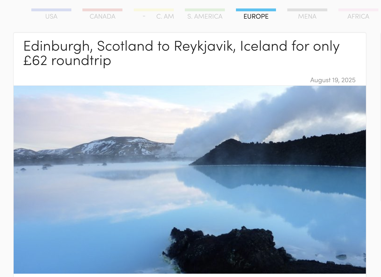 Edinburgh, Scotland to Reykjavik, Iceland for only £62 roundtrip