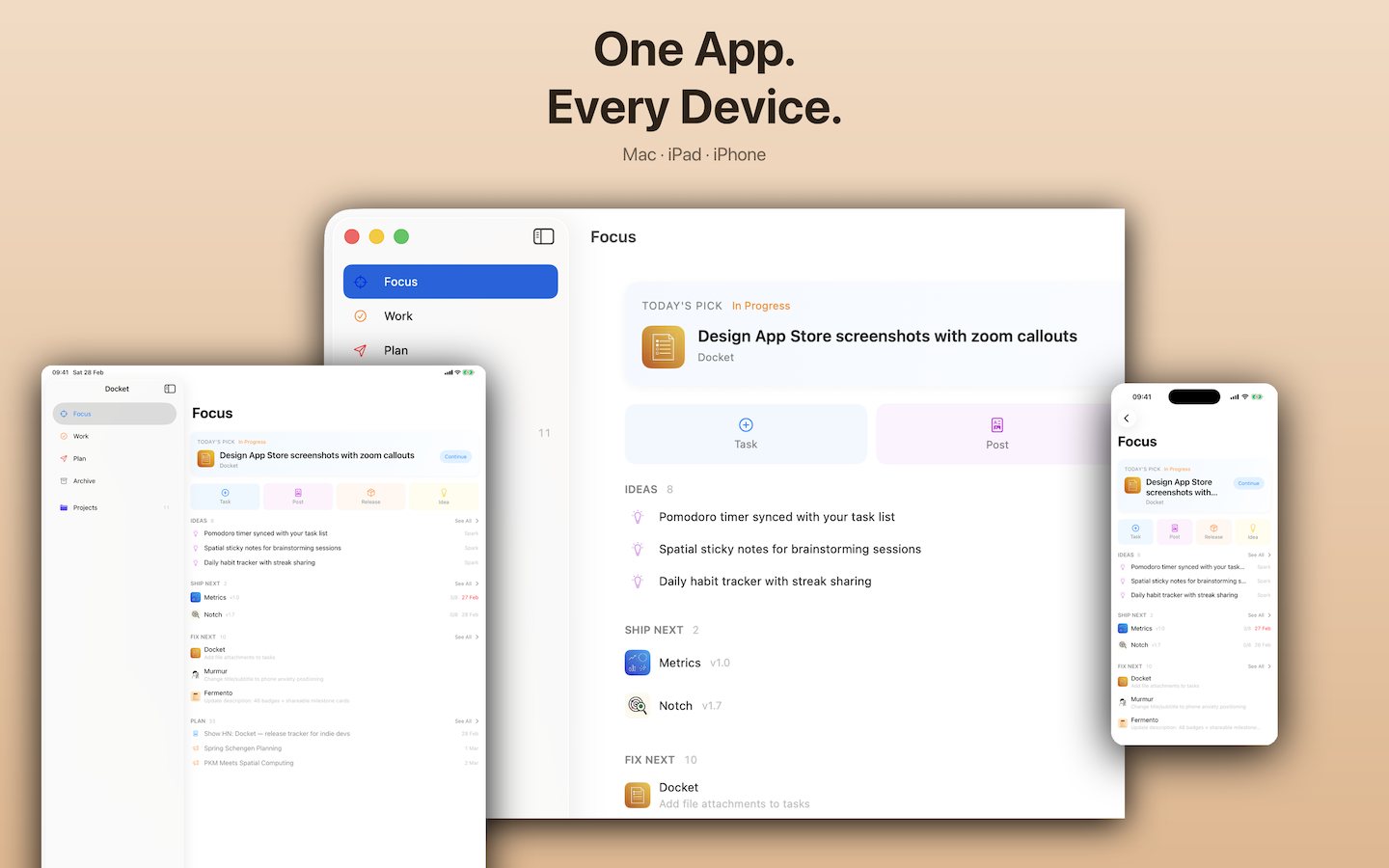 Docket running on Mac, iPad, and iPhone