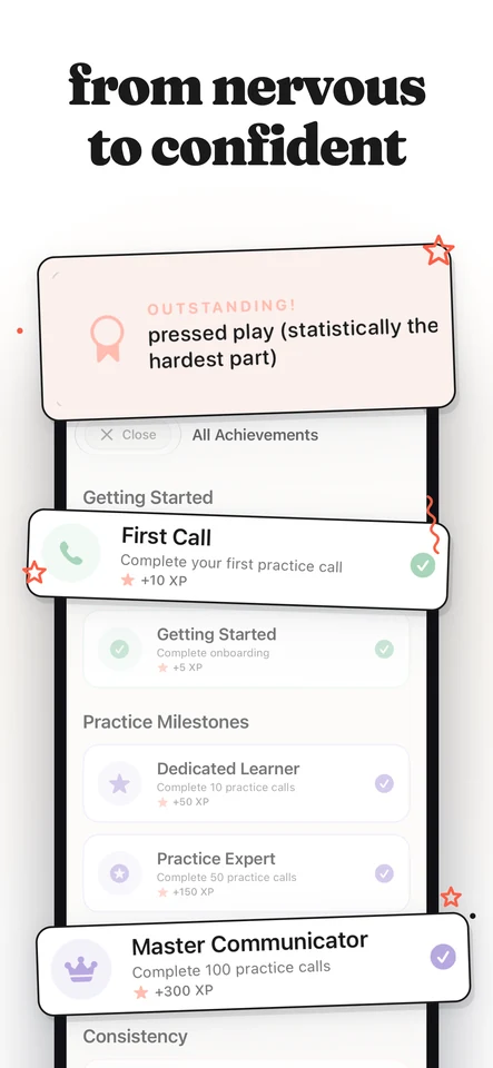 Achievements and milestones, from First Call to Master Communicator