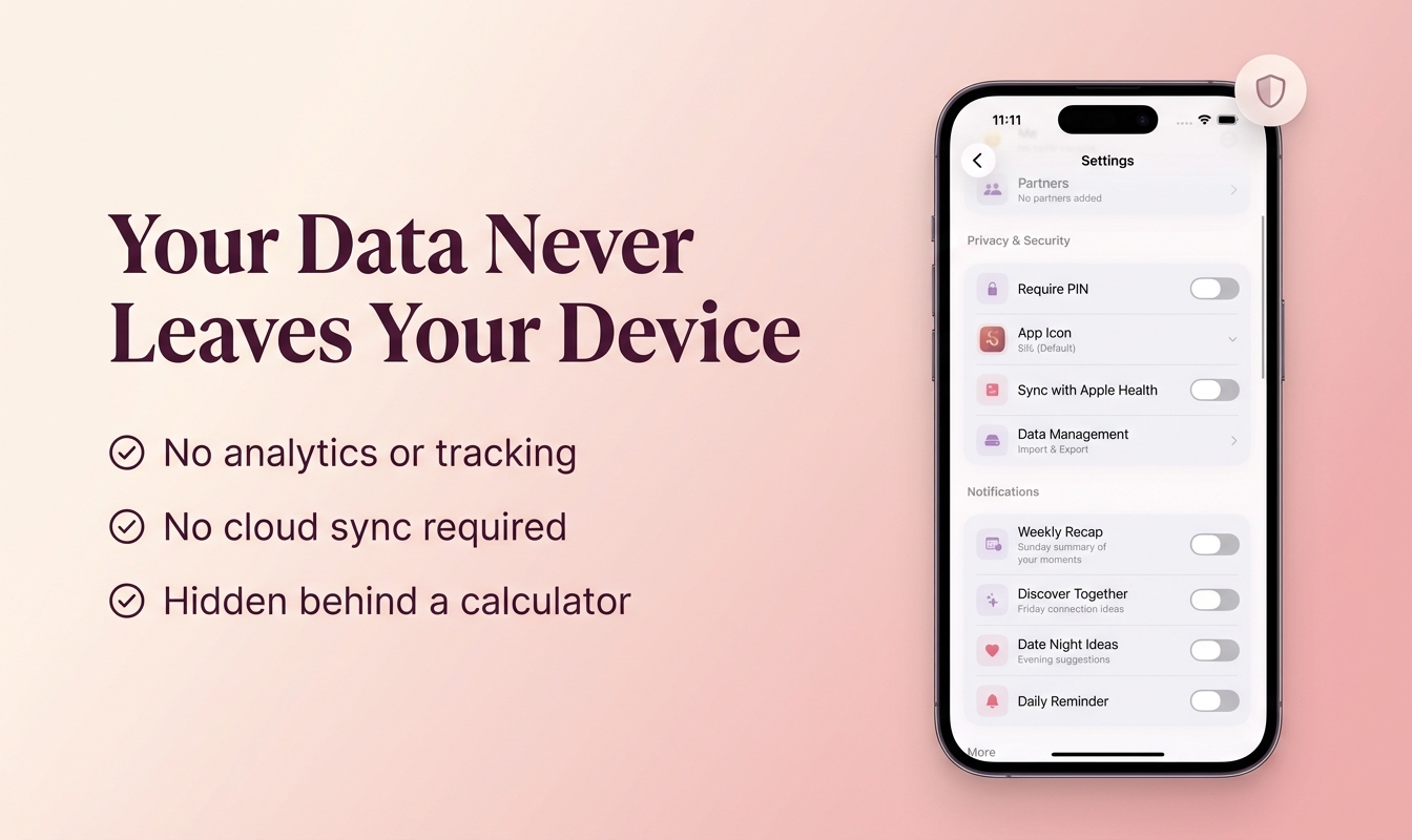 Silk privacy features: Your data never leaves your device. No analytics, no cloud sync, hidden behind a calculator disguise.