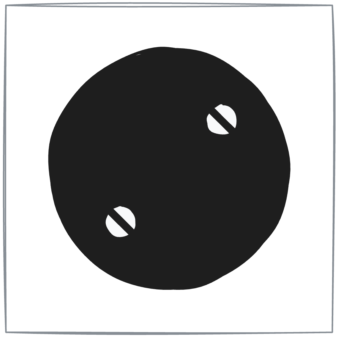 Ring lines removed: each bullet hole is now two crescent fragments on either side of where the ring used to be.