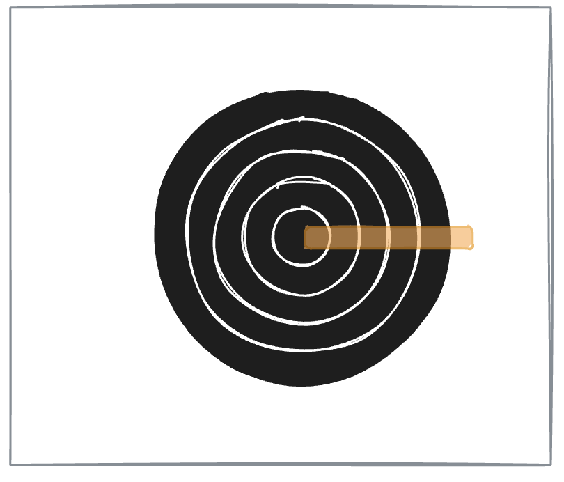 A black bullseye with concentric white scoring rings, overlaid with an orange horizontal strip running from the centre outward to the right edge.