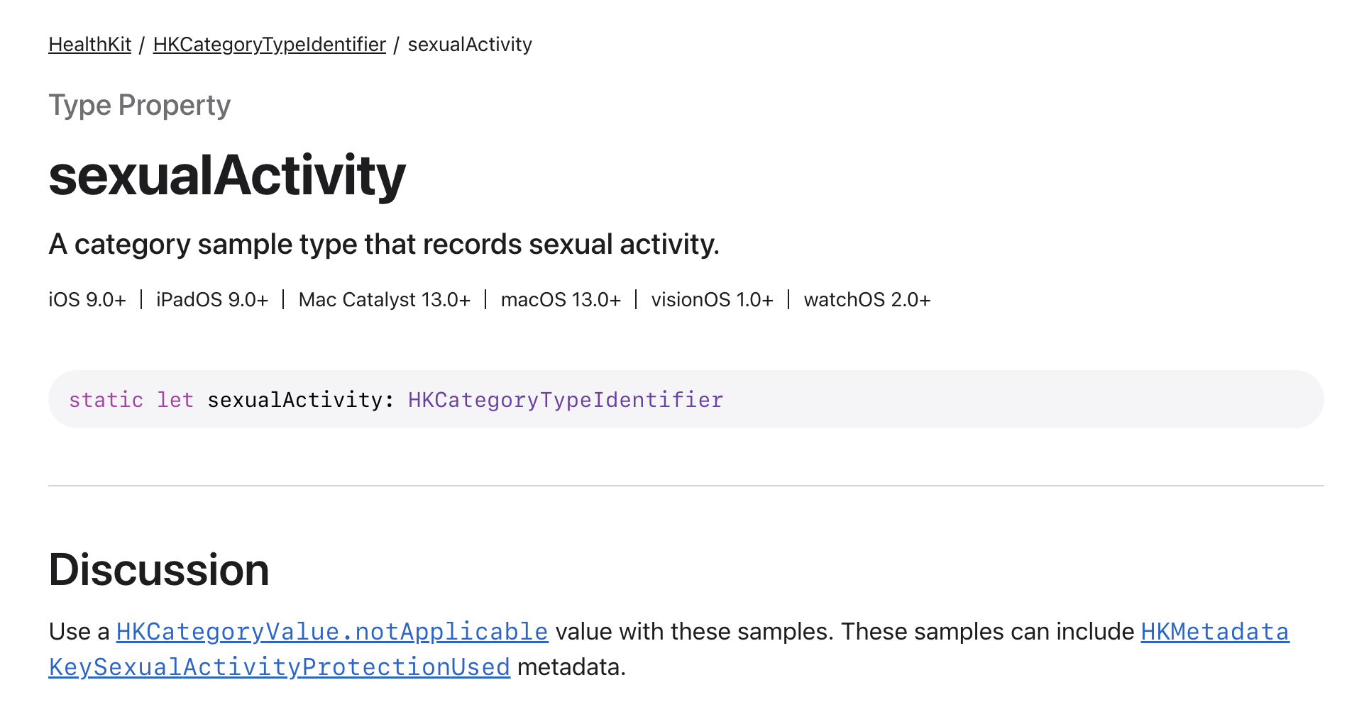 HKCategoryTypeIdentifier/SexualActivity record