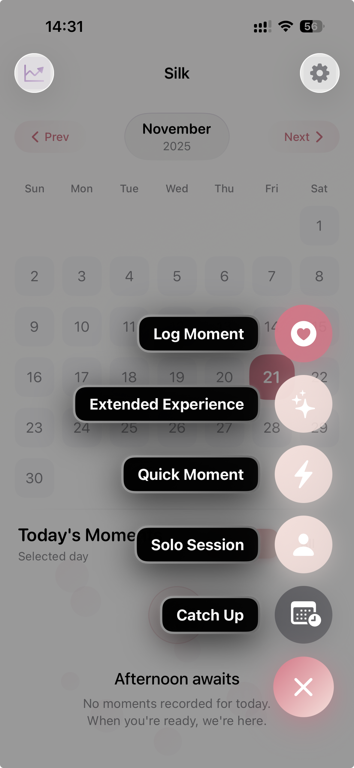 Silk home screen and timeline