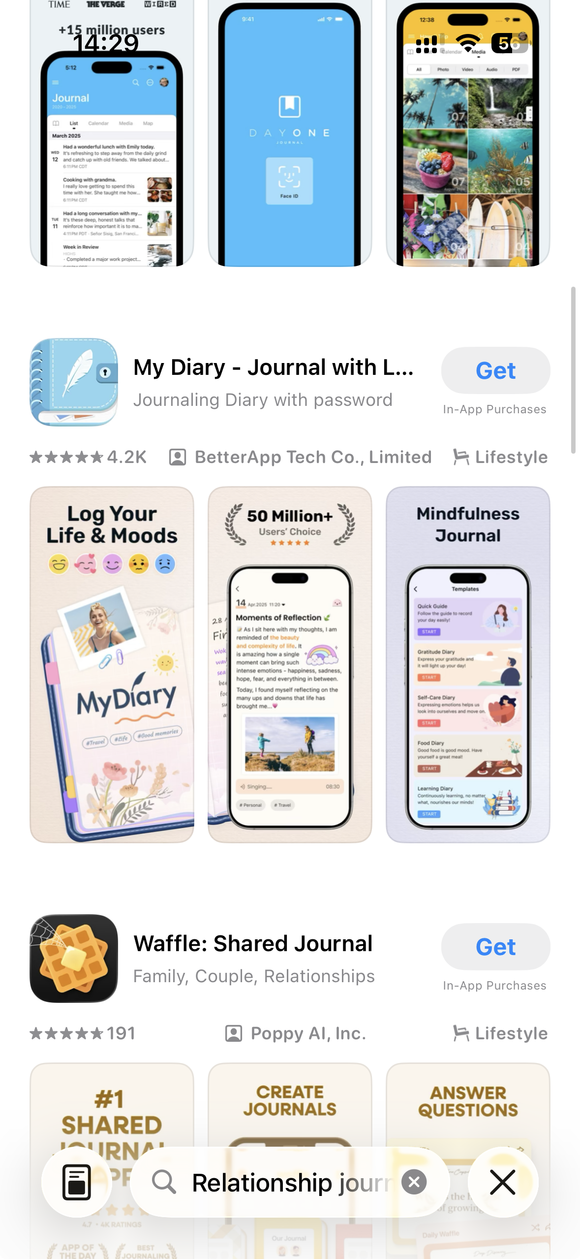 App Store search results for "relationship journal"