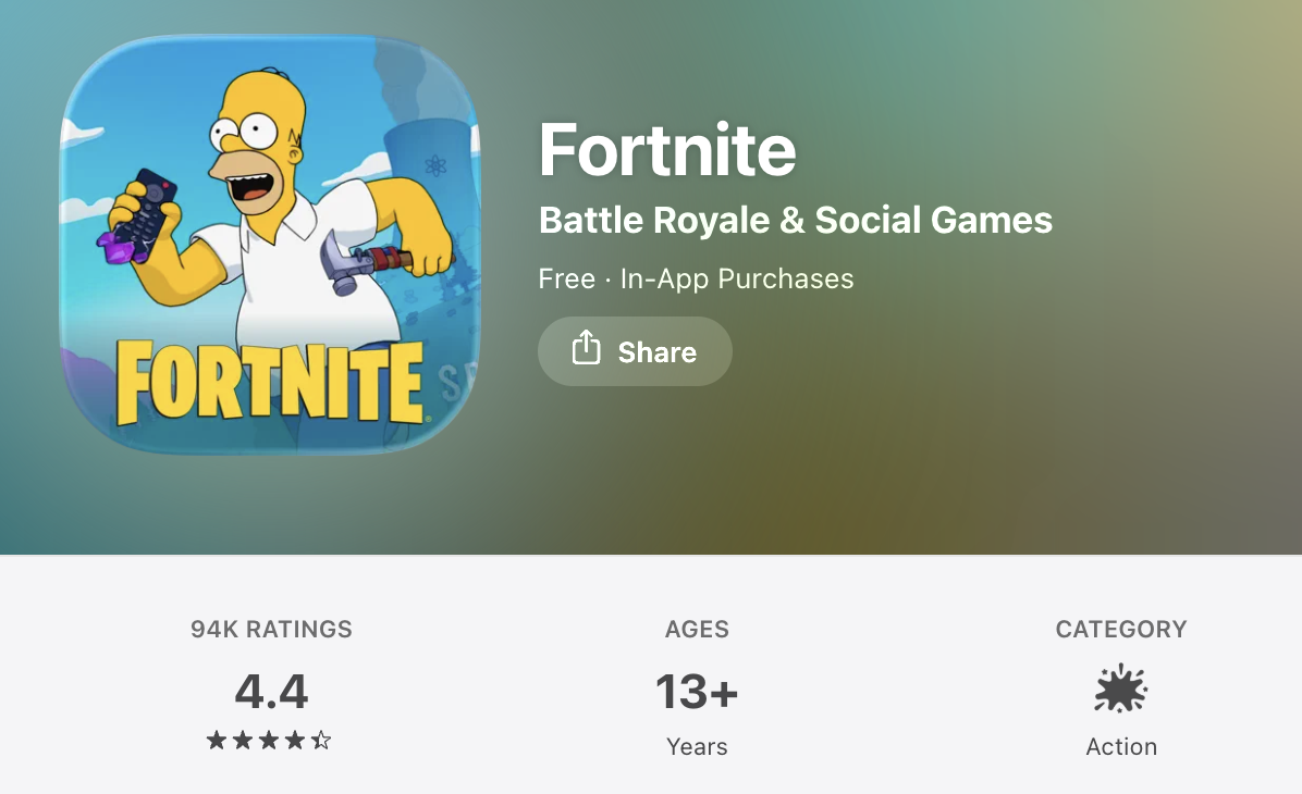 Fortnite has 13+ rating (12+ in the previous age matrix).