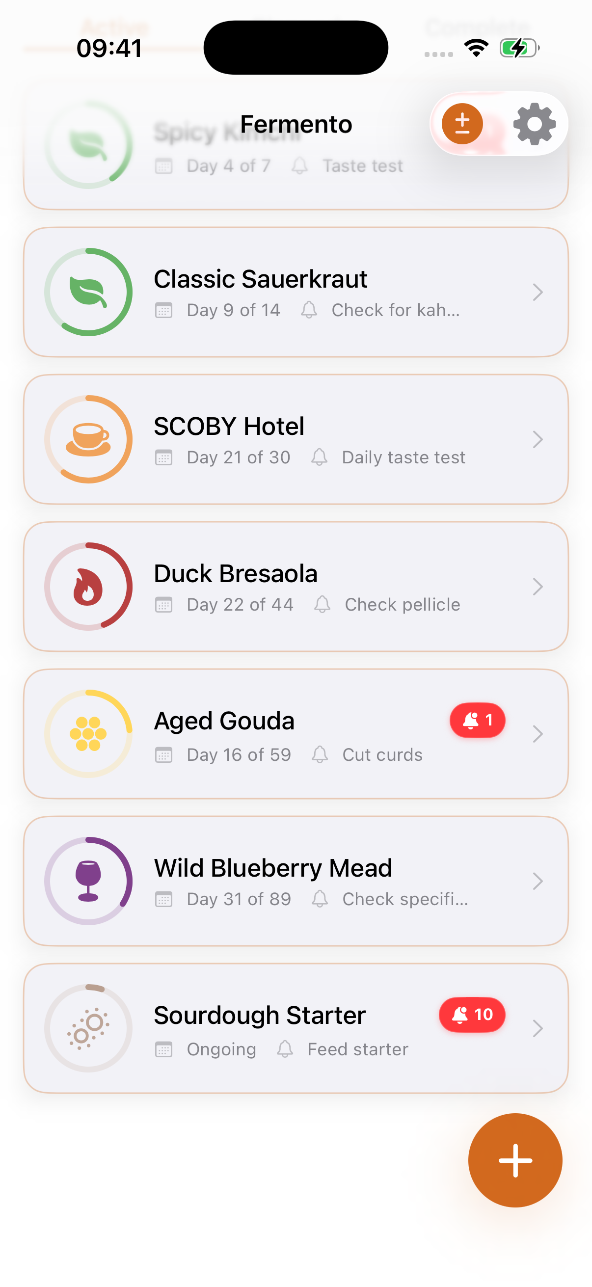 Fermento projects overview screen.