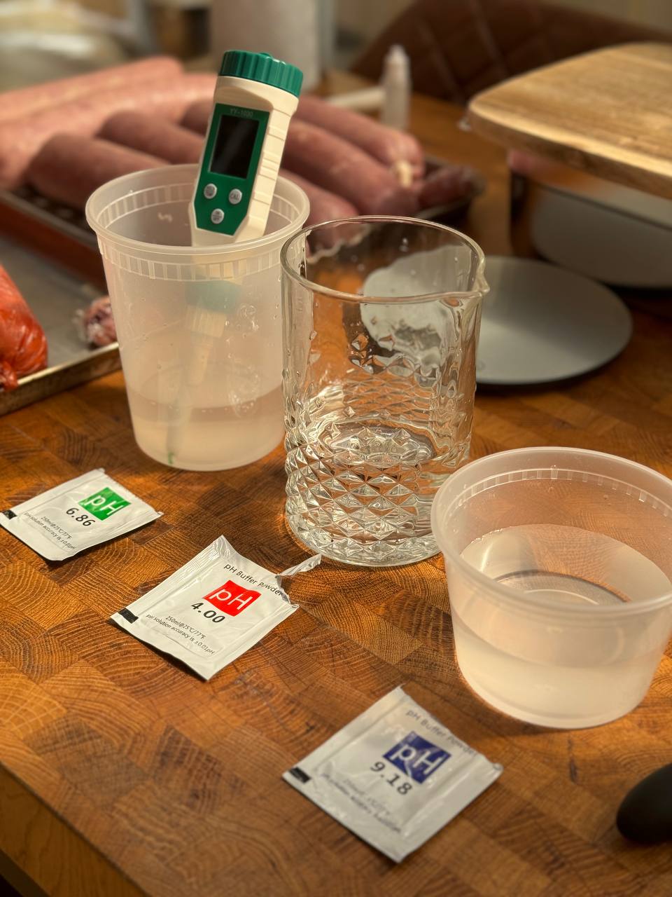 pH meter calibration setup.